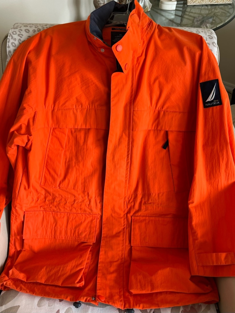 Nautica Men's Safety Orange Raincoat with Sail Patch